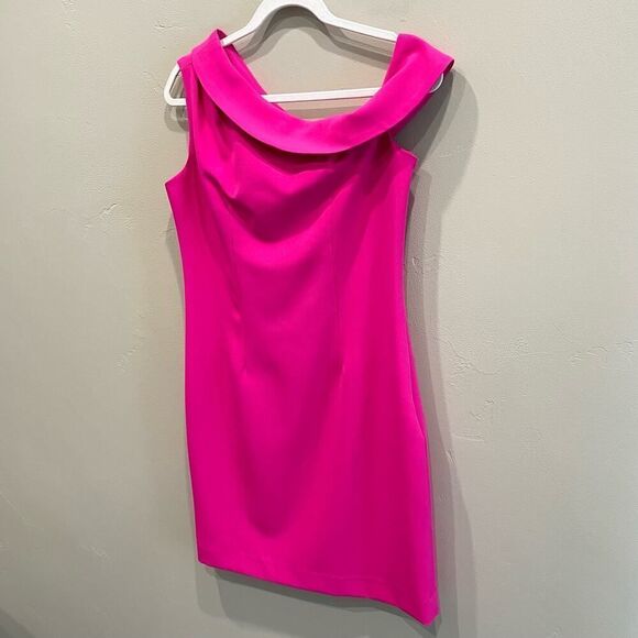 NWT Milly Cressida One-Shoulder Dress in Raspberry Fuchsia Pink - Size: 6 - Picture 5 of 13